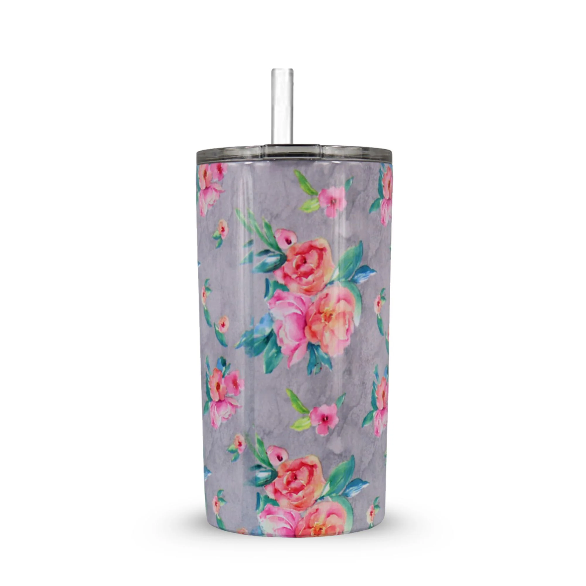 12oz Stainless Steel Mini Tumbler with Metal Base - Grey Floral - Image 3