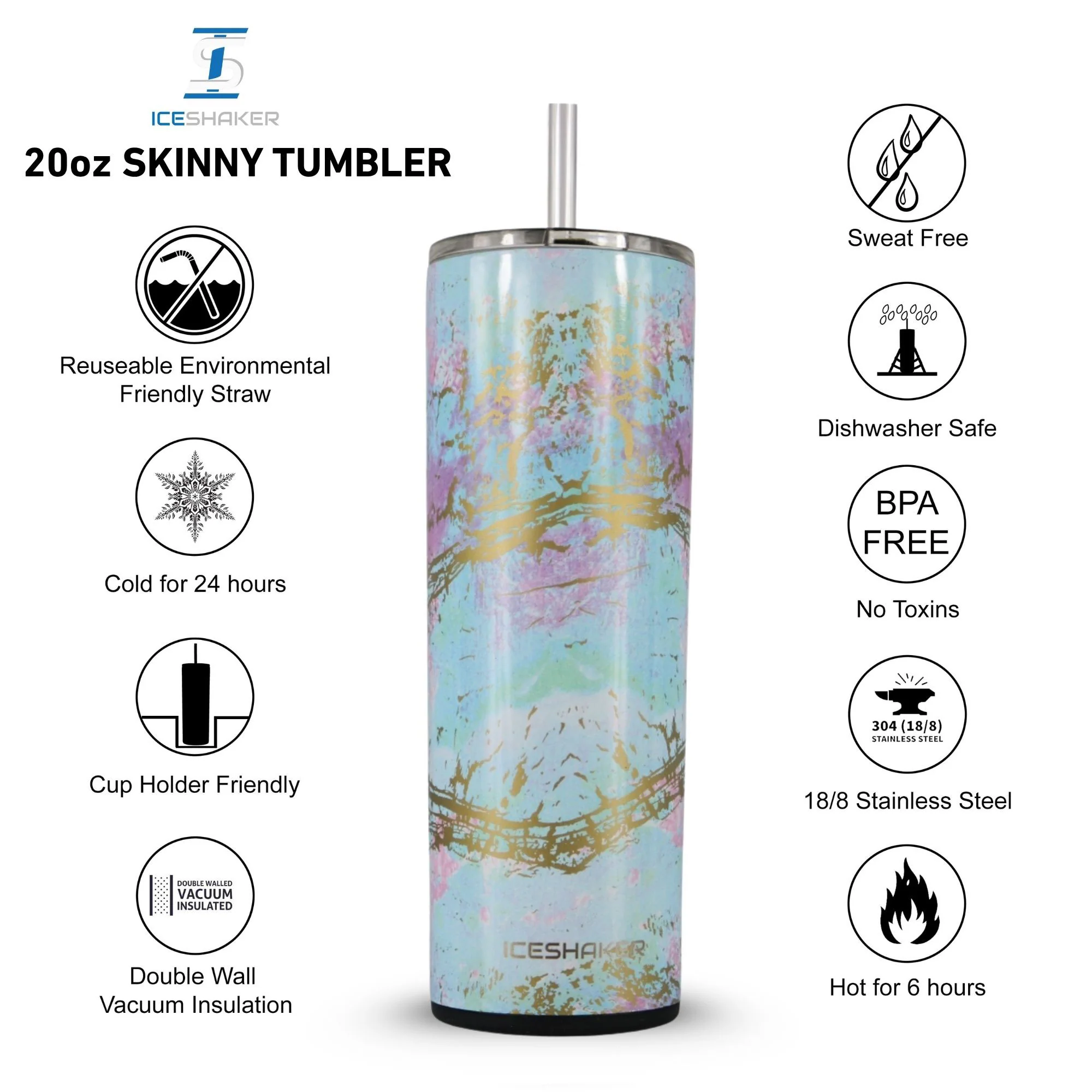 20oz Insulated Skinny Tumbler with Push Down Lid - Image 18