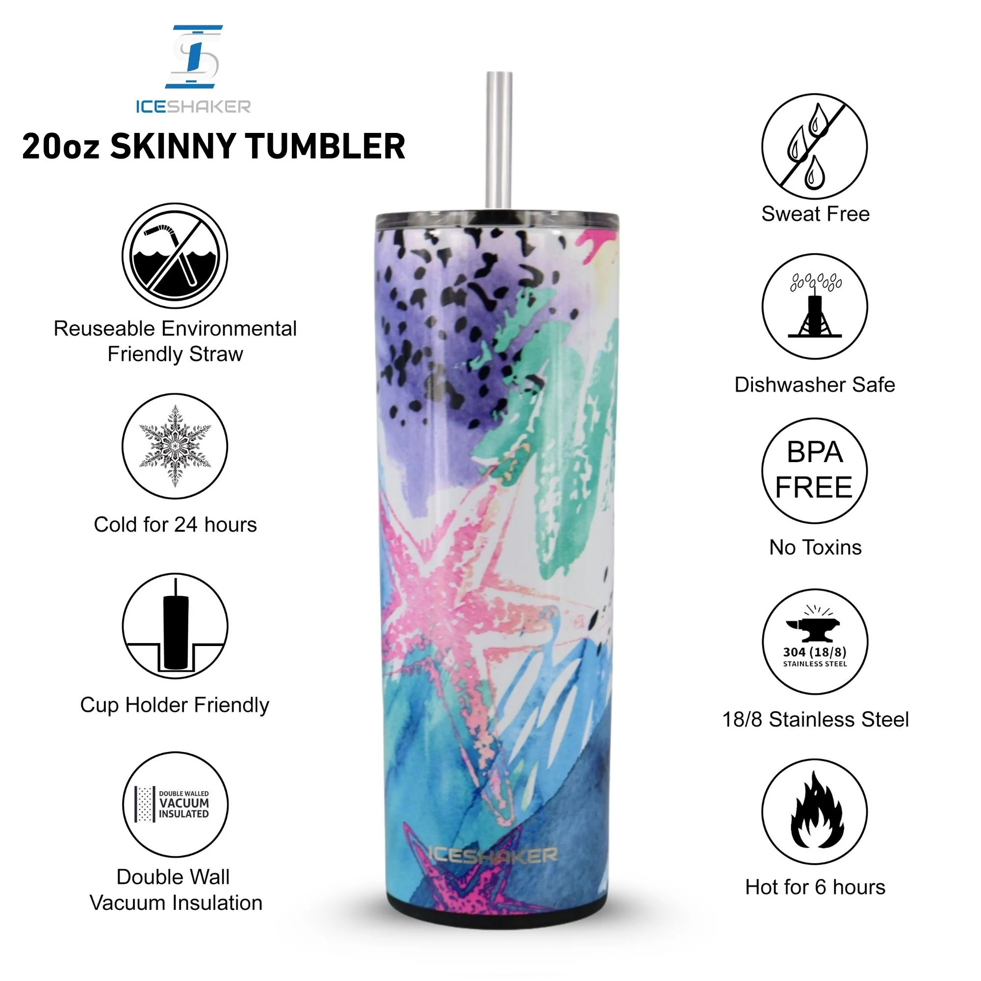 20oz Insulated Skinny Tumbler with Push Down Lid - Image 28