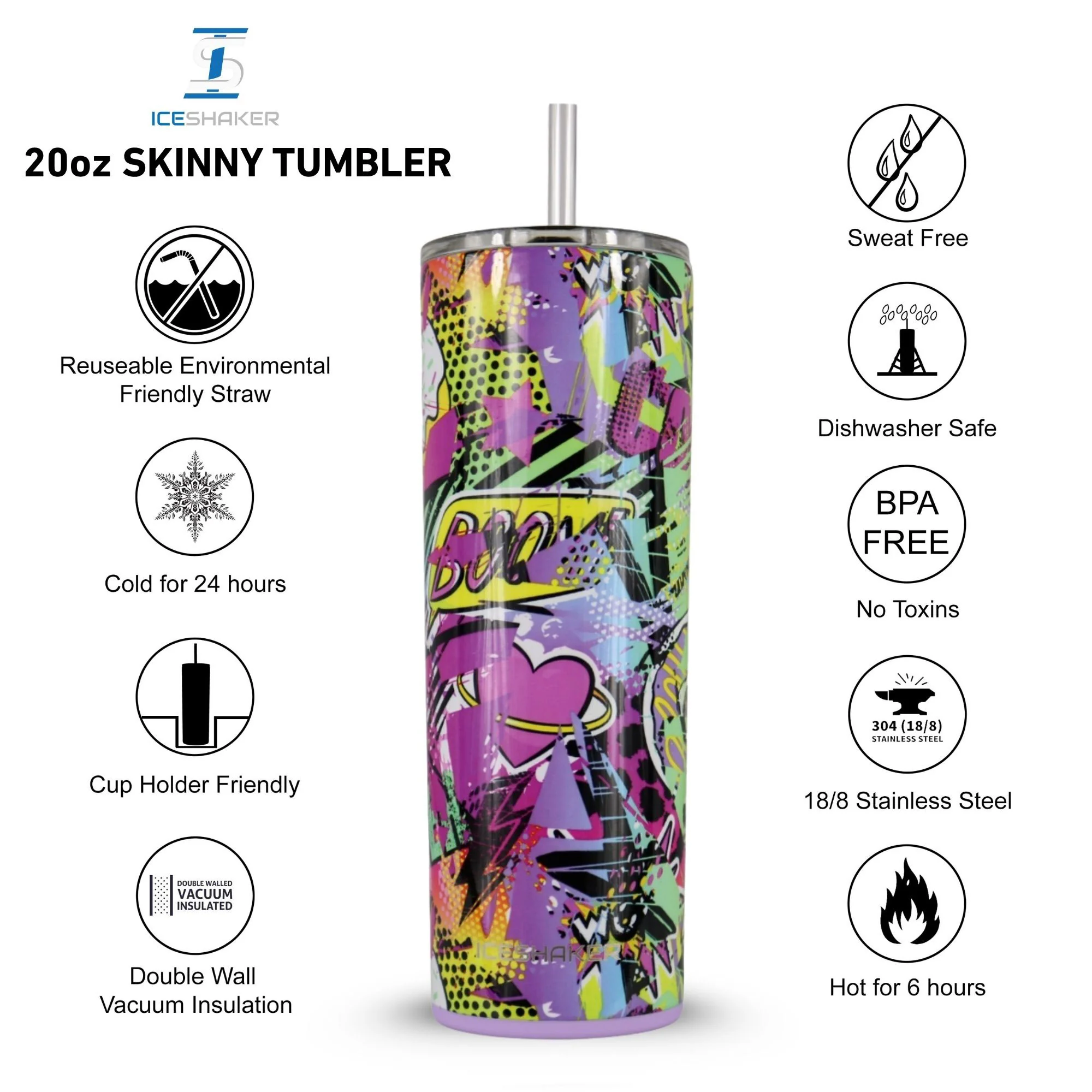 20oz Insulated Skinny Tumbler with Push Down Lid - Image 3