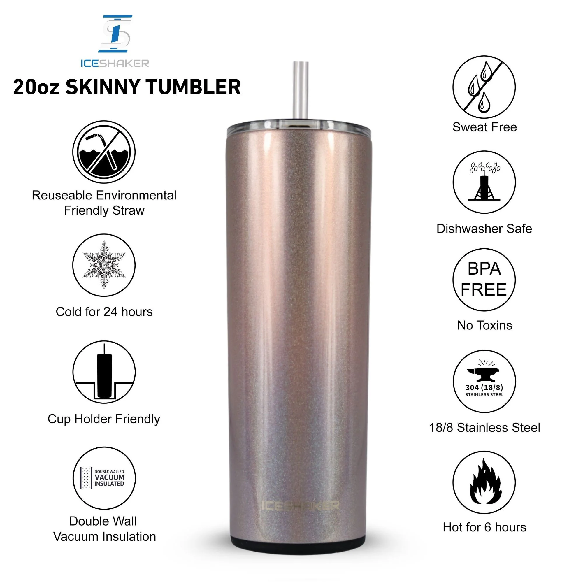 20oz Insulated Skinny Tumbler with Push Down Lid - Image 8