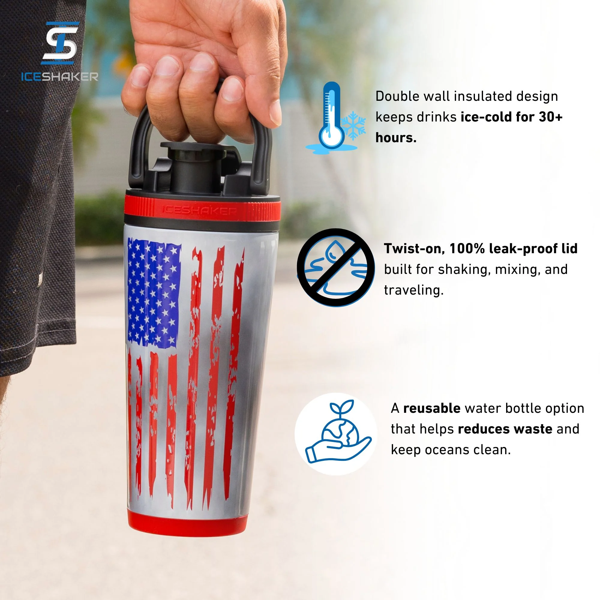 26oz Ice Shaker - 4D American Flag - Image 3