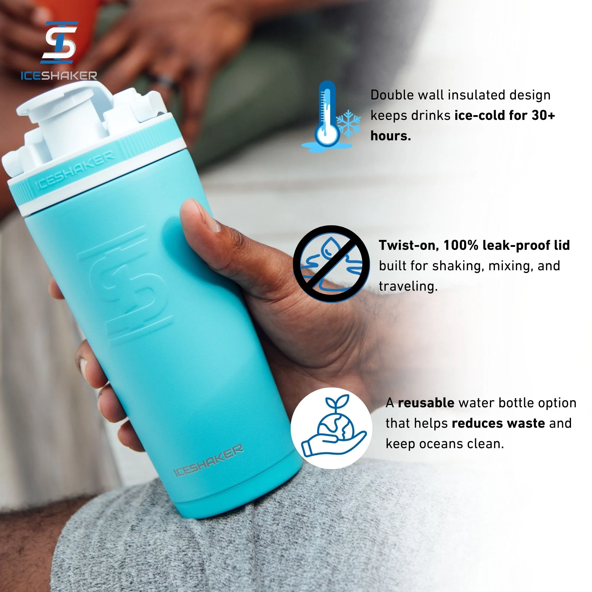 26oz Ice Shaker - Caribbean Blue - Image 3