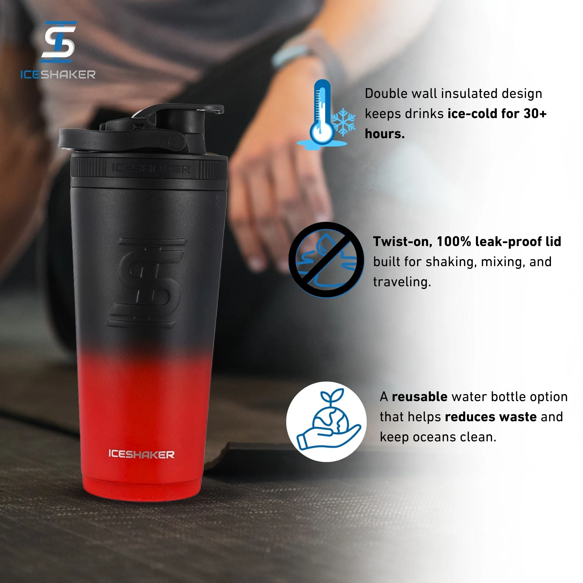 26oz Ice Shaker - Red Black Ombre - Image 3