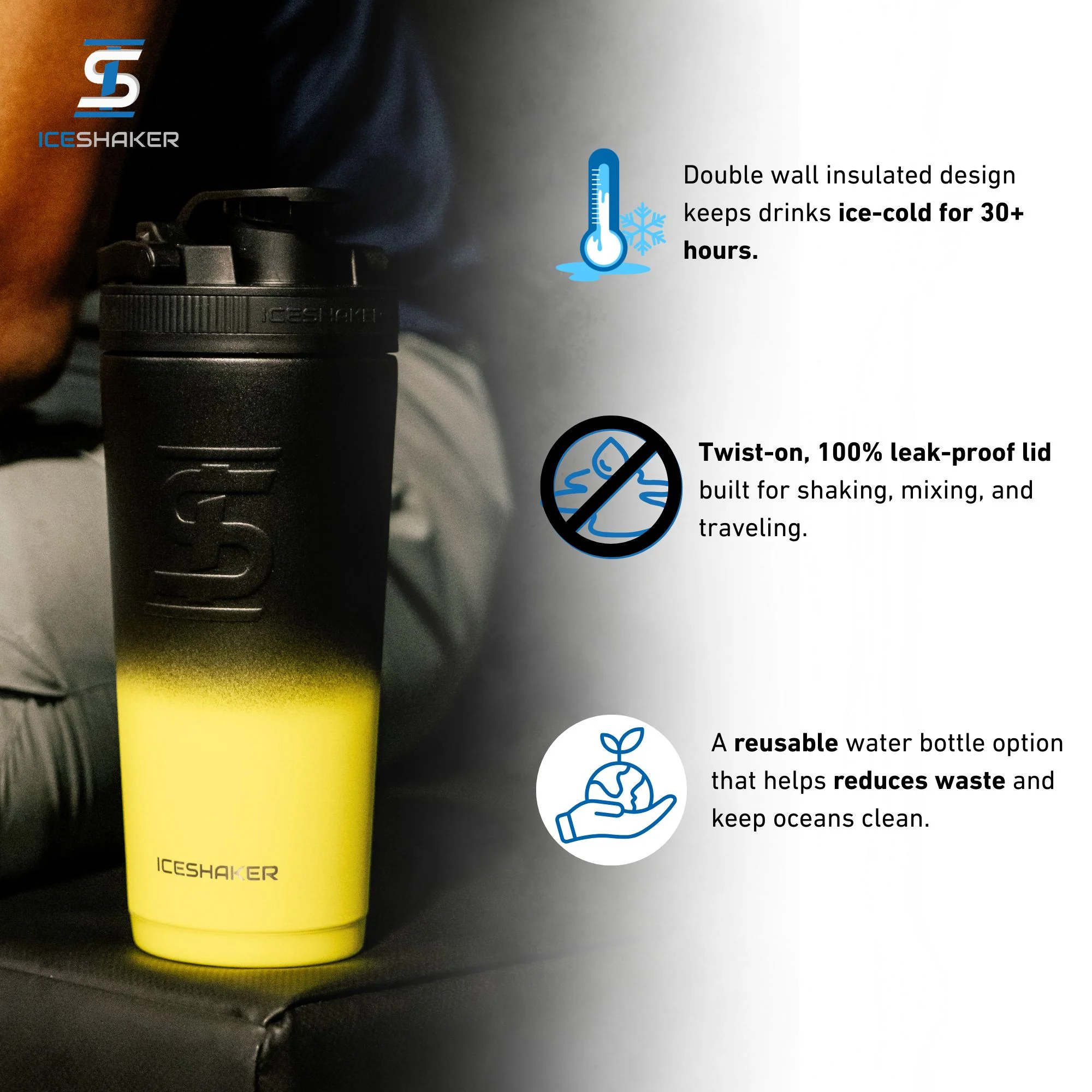 26oz Ice Shaker - Yellow Black Ombre - Image 3