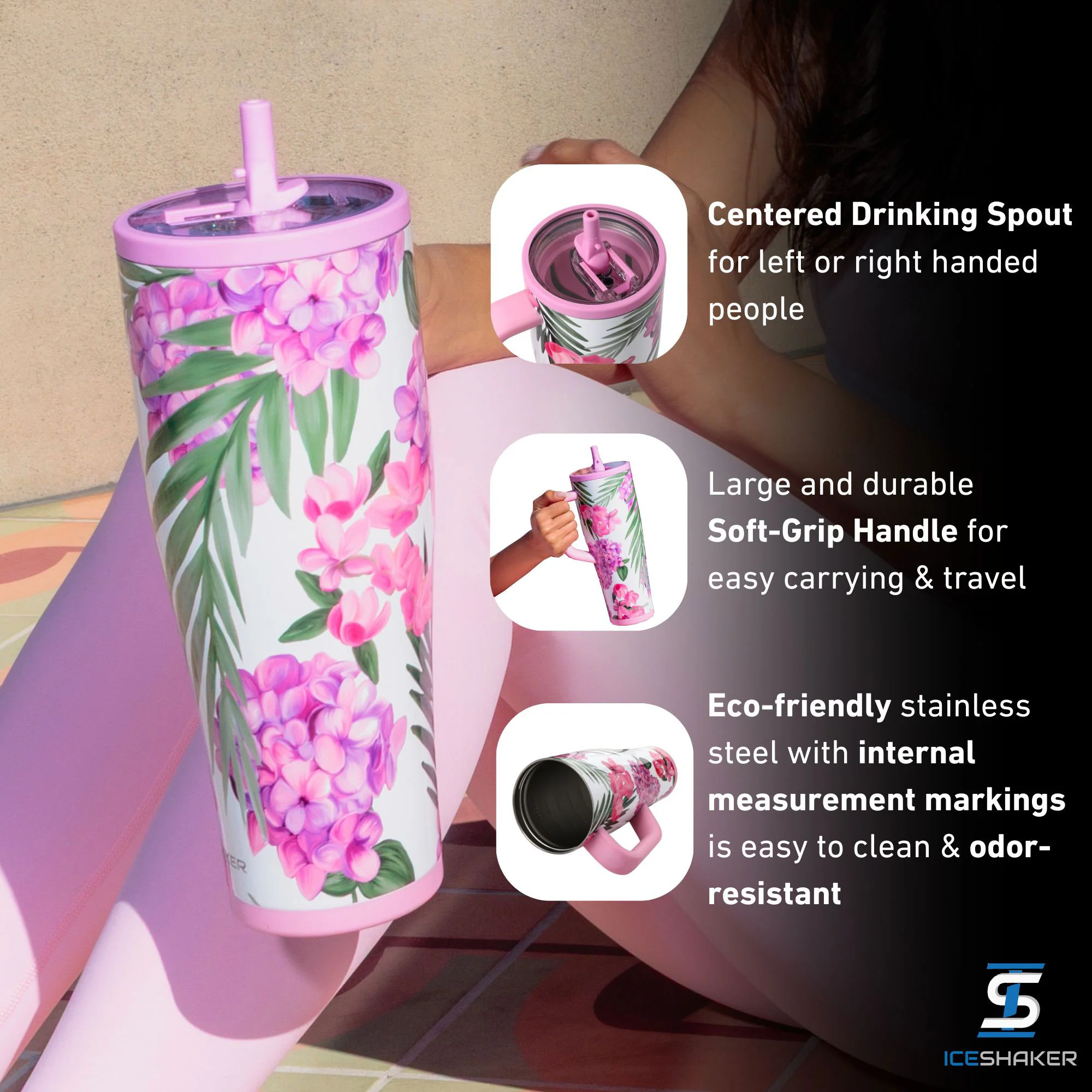 32oz Legend Series Shaker Bottle - Pink Hydrangea - Image 4